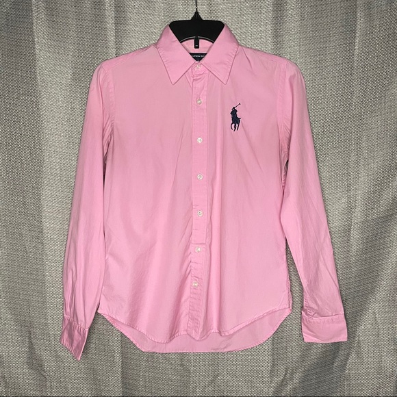 Pink w/ Navy Emblem Ralph Lauren Sport Button Up - Picture 1 of 5